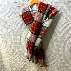 Merona Cream and Red Plaid Blanket Scarf
